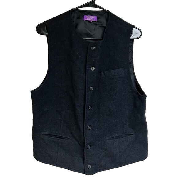 Vintage Men's Top Hat 100% Wool Button Down vest 100% wool Grandpacore dark gray - Picture 1 of 4